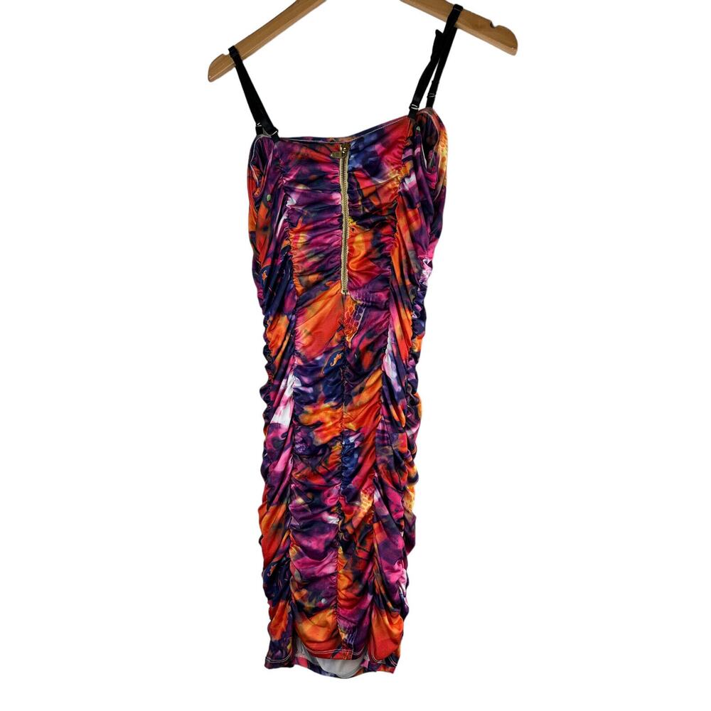 Vtg Y2k Apple Bottom Dress Watercolor Ruched Bodycon Form Fitting Dress Medium M - Picture 7 of 16